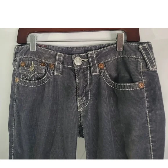 Y2K True Religion Joey Big T Gray Corduroy Flared Low Rise 28 X 30 Jeans - Picture 3 of 8